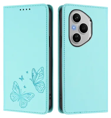 Image de Étui en cuir pour Honor 400 Pro, motif papillon, étui portefeuille à rabat avec support, vert menthe