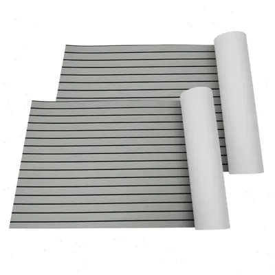 Immagine prodotto di Tappetini EVA per ponti di imbarcazioni, set da 2 - Rivestimento in teak per barche e camper - Antiscivolo - Fonoassorbente - 2,4 x 0,9 m - Grigio