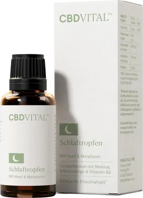 Produktbild von CBD VITAL - Schlaftropfen | Hanf & Melatonin | Spezialformel mit Melisse, Bitterorange & Vitamin B6