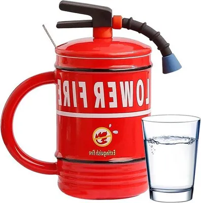 Immagine prodotto di Tazza da caffè in Vetroceramica con coperchio e cucchiaino - Divertente tazza 3D per uomo - Regalo per la festa del papà - Tazza rossa con stampa creativa - Tazza - Bicchiere