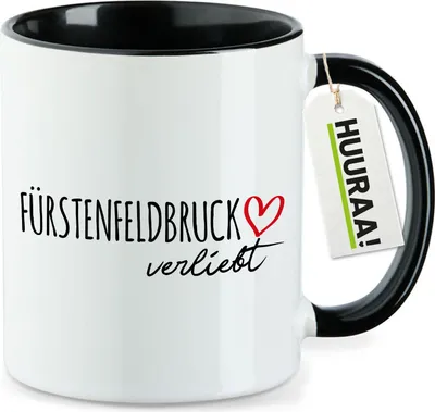 Produktbild von Huuraa Kaffeetasse Fürstenfeldbruck verliebt 330ml Schwarz Keramik Kaffeebecher Geschenkidee
