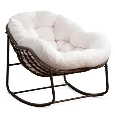 Productafbeelding van Grote schommelstoel met PE-rotanvlechtwerk, dik kussen van 15 cm dik fluweel, comfortabele loungestoel, stijlvolle eivorm, modern design