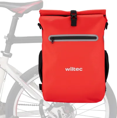 Produktbild von Wiltec Gepäckträgertasche rot, Fahrradtasche Rucksack 20 l Stauraum, Gepäcktasche mit Laptopfach, wasserresistente Fahrrad Tasche