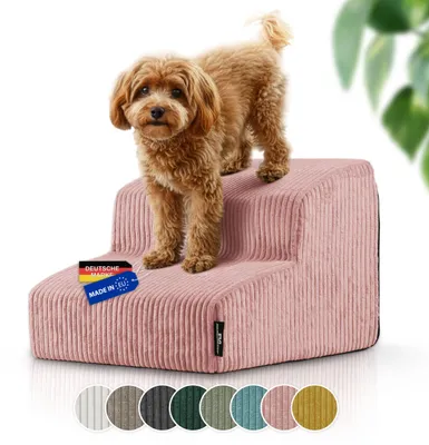 Produktbild von Rohrschneider Hundetreppe kleine Hunde |  EU | Haustiertreppe mit rutschfester Unterseite | Katzentreppe mit waschbarem Cordbezug | Hunderampe mit Schaumstofffüllung | 39 x 41 x 30 cm