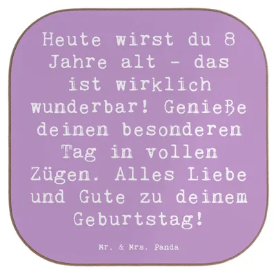 Produktbild von Mr. & Mrs. Panda Tassenuntersetzer Spruch 8. Geburtstag Feier - Lavendeltraum - Geschenk, Happy Birthday, Kind, Coaster, Untersetzer Gläser, Tischuntersetzer, für, Alter