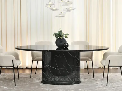Produktbild von Ovaler Designer-Esstisch 200x100 GERSON - schwarzer Marmor