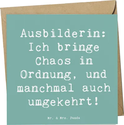 Produktbild von Mr. & Mrs. Panda Grußkarte Spruch Ausbilderin Chaos Ordnung - Meeresbrise - Geschenk, Fachkräfte, Geschenke mit Herz, Berufsprodukte, Glückwunschkarte, Motivation, Berufe