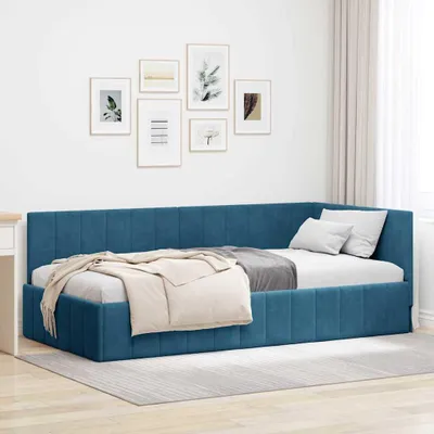 Produktbild von Eckbettgestell mit Kopfteil Blau 90 cm x 200 cm Samt