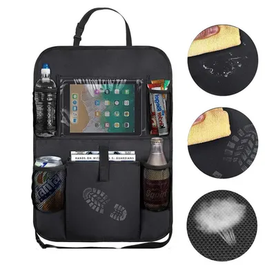 Produktbild von 2er Set Auto-Sitz-Organizer / Rücksitztasche, Oxford-Stoff, Aufbewahrungsbeutel für Tablet, Kickschutz, 41×60 cm, Schwarz