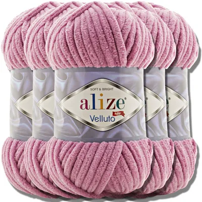 Obrázok produktu pre Alize 5x 100 g Velluto hrubá vlna, jednofarebná, ženilková, háčkovanie, pletenie (ružová | 98)