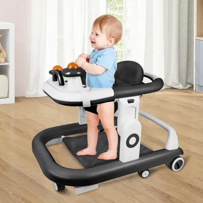Image de Trotteur Pliable Baby trotteur Hauteur réglable Babywalker avec musique Set de jeu Noir
