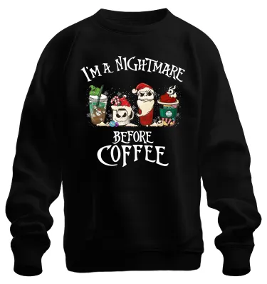 Zdjęcie produktu dla I'm a Nightmare Before Coffee Christmas Skeleton Santa Gift Uni  Sweatshirt Pullover, czarny, S