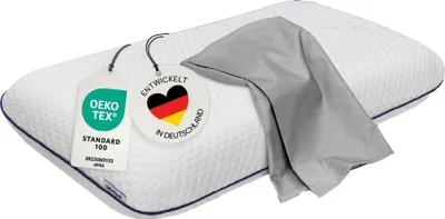 Produktbild von Nackenstützkissen, COMFORT Nackenkissen 70x40x12 cm inkl. grauem Schonbezug, Memory-Schaum, Rücken- & Seitenschläfer, CASIMUM