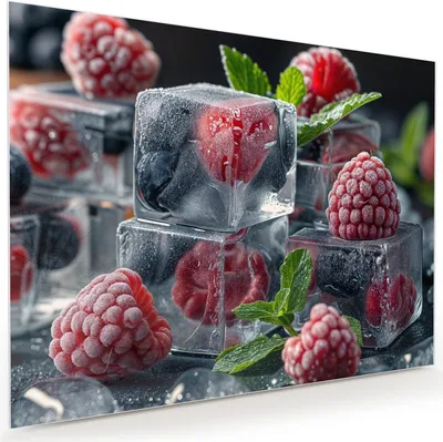 Produktbild von Glasbild 120x90cm in XXL für Wohnzimmer, Schlafzimmer Motiv Gefrorene Beeren