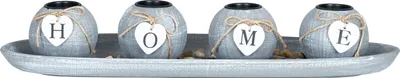 Produktbild von Teelichthalter-Set Tablett Holz Home Grau Shabby Chic Vintage Windlicht Deko
