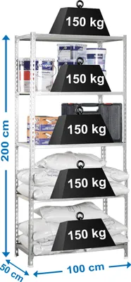 Image de Etagère Légère Sans Vis Maderclick Plus 5/500 Galva/bois Galva/bois 2000x1000x500 - Simonrack