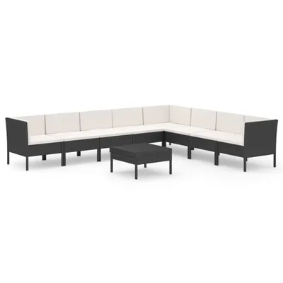Produktbild von vidaXL 9-tlg. Garten-Lounge-Set mit Auflagen Poly Rattan Schwarz