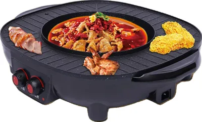 Produktbild von 2-in-1 Elektrischer Grill und Hot Pot, 2000W Leistung, Antihaftbeschichtung, geeignet für 5-6 Personen