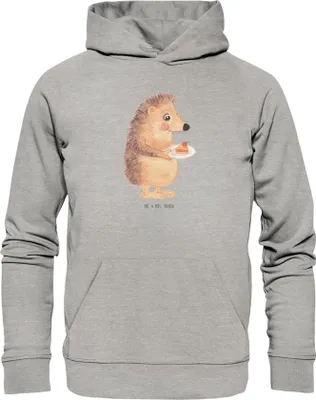 Produktbild von Mr. & Mrs. Panda Kuschelhoodie Igel Kuchenstück Größe XS - Heather Grey - Geschenk, Geburtstagskuchen, Pullover, Kapuzenpullover, Sweatshirt, Kapuzenpulli, Essen Spruch