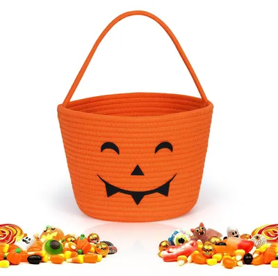 Halloween-Mand für Süßigkeiten, Kürbiseimer, Baumwollseil, Kindertasche