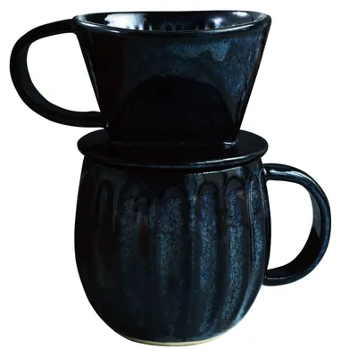 Kaffee-Dripper-Set mit Tasse, Keramik, dunkelmarineblau, 2-teilig