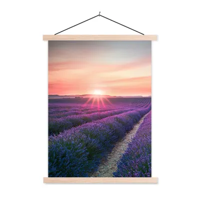 Produktbild von MuchoWow® Textilposter Lavendel - Lila - Blumen - Himmel 120x160 cm mit holzfarbenen Rahmen - Plakatkarton