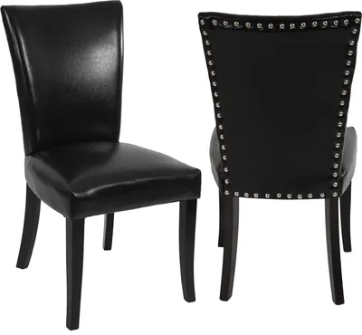 Image de lot de 2 chaises de salle à manger Chesterfield, chaise de cuisine, rivets FSC®- ~ similicuir, noir, pieds foncés