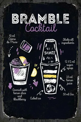 Produktbild von vianmo Holzschild 30x20 cm Bramble Cocktail Recipe