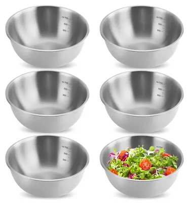 Produktbild von 6-teiliges Rührschüssel-Set aus Edelstahl: Edelstahlschüssel Ø 17 cm, stapelbare Salatschüssel, Metallschüssel, Snackschüssel zum Servieren, Kochen und Backen – spülmaschinenfest