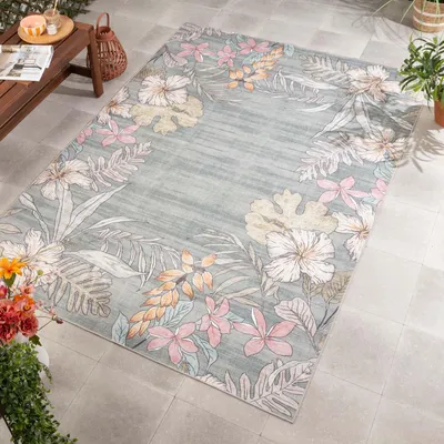 Image de Volero - Tapis d’extérieur à fleurs - Poppy Vert olive - 160x230 cm