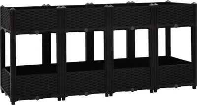 A black raised garden bed with multiple sections, shown from a front-side angle against a white background.