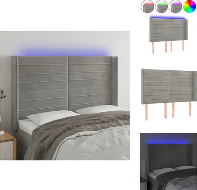 Produktbild von vidaXL LED Kopfteil Hellgrau 147x16x118/128 cm Samt -  Kopf- & Fußenden