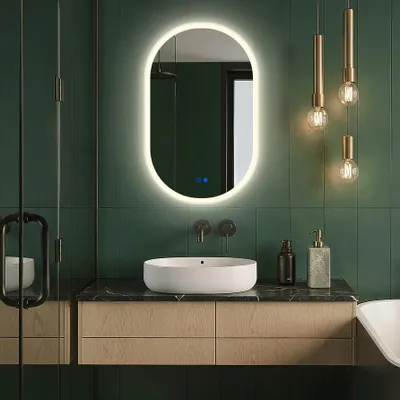 Image de Miroir de salle de bain ARTFORMA LED ovale 80 x 50 cm sans cadre, avectactile et traitement anti-buée