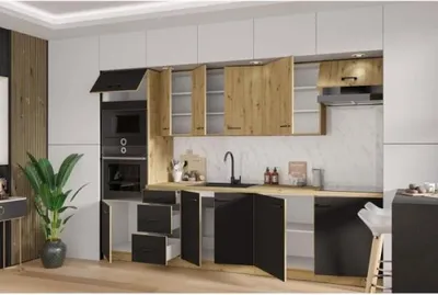 Image de Cuisine complète - MODENA - 300 cm - Chêne Artisan et noir mat