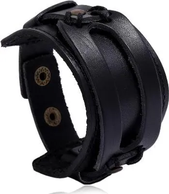 Obrázok produktu pre Kožený náramok Retro čierny 25 cm, uni, nastaviteľný