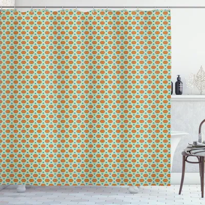 Produktbild von ABAKUHAUS Retro Duschvorhang, Vintage Geometrische Motive Muster, 175 x 180 cm, Orange Creme Meerblau