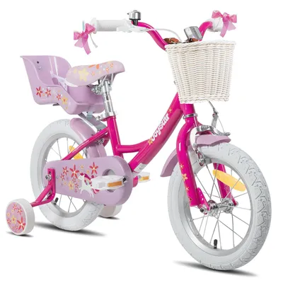 Produktbild von HILAND Joystar 16 Zoll Kinderfahrräder Mädchen mit Puppensitz, Stützräder, Korb, Schutzbleche, V-Brake-Bremsen, Magenta