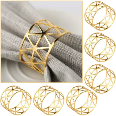 Produktbild von Omgoods – Set aus 6 goldenen Serviettenringen mit Blattmuster