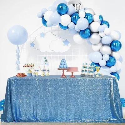 Produktbild von Famanu Pailletten-Tischdecke mit Leinenoptik - rechteckig für Hochzeit oder Feier