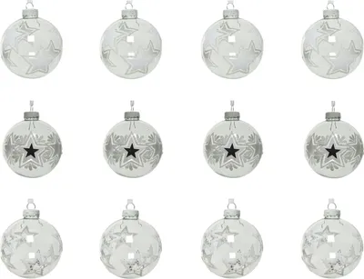 Produktbild von Weihnachtskugeln Glas Sterne Motiv 8cm klar transparent, 12er Set