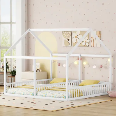 Produktbild von Zwillingsbett Hochbett mit Rausfallschutz, flache Betten, Kieferholz & MDF | 90x200 ,Weiß