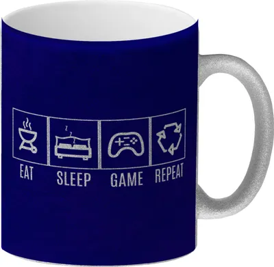 Produktbild von Eat, sleep, GAME, repeat Glitzer-Kaffeebecher Auf der Suche nach einem