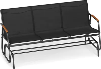 Produktbild von COSTWAY Gartenbank, 3-Sitzer Schaukelbank mit sanfter Gleitbewegung & atmungsaktivem Stoffsitz, Sitzbank bis 450 kg belastbar, Terrassenbank Schwarz
