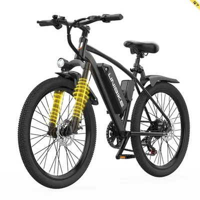 Image de VTT électrique pour adultes, 250W, vitesse maximale de 25 km/h, fourche à suspension, freins à disque doubles, deux options de charge, pneus larges tout-terrain 36V