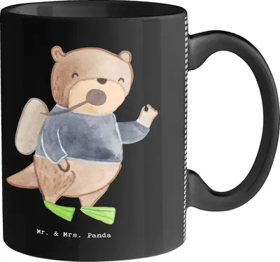 Produktbild von Mr. & Mrs. Panda Teetasse Taucher Herz - Schwarz - Geschenk, Kaffeebecher, Tasse, Trinkbecher, haferl, Kaffeetasse
