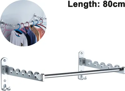 Produktbild von 2 Stück（Mit 80CM langer Stange） Aluminium Kleiderhaken Klappbar Wand-Kleiderständer Kleiderstange zur Wandmontage klappbar Kleiderlüfter Wandgarderobe