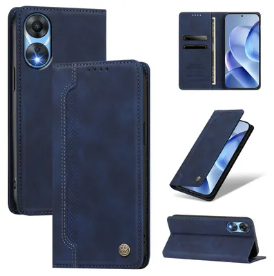 Image de Étui pour Oppo A78 5G, type portefeuille en cuirPolyuréthaneavec compartiments pour cartes et support intégré, couleur bleu foncé