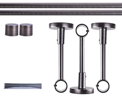 Produktbild von Gardinenstange Set, 1-läufig, ⌀ 19 mm, 240 cm, anthrazit + Decke, Kappe Komplettset mit Halterungen & Endstücke, Vorhangstange in Silber, Rot-Bronze & Anthrazit, 120–400cm, Eisen, Aluminum Victoria M.