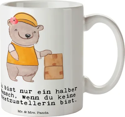 Produktbild von Mr. & Mrs. Panda Tasse Paketzustellerin Herz - Weiß - Geschenk, Becher, Kaffeebecher, Spruch, Paketbotin, Keramiktasse, Witzig, bedruckt, Pott, Lustig