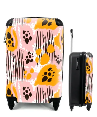 Produktbild von MuchoWow® Koffer Handgepäck Trolley Rollkoffer Kleine Reisekoffer mit 4 Rollen - Rosa - Orange - Muster - Cabin Size < 55x40x23 cm & 55x40x20 cm - Fotokoffer - Kabinenkoffer - Boardgepäck - Reise-Box - Reisekoffer - Reisegepäck - Koffer mit Bild - Trolley für Kinder